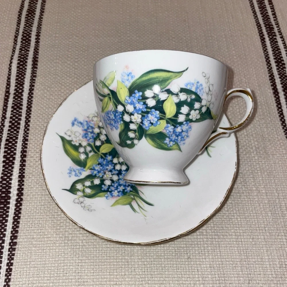 Queen Anne Bone china Ridgway potteries blue forget me not lily of valley